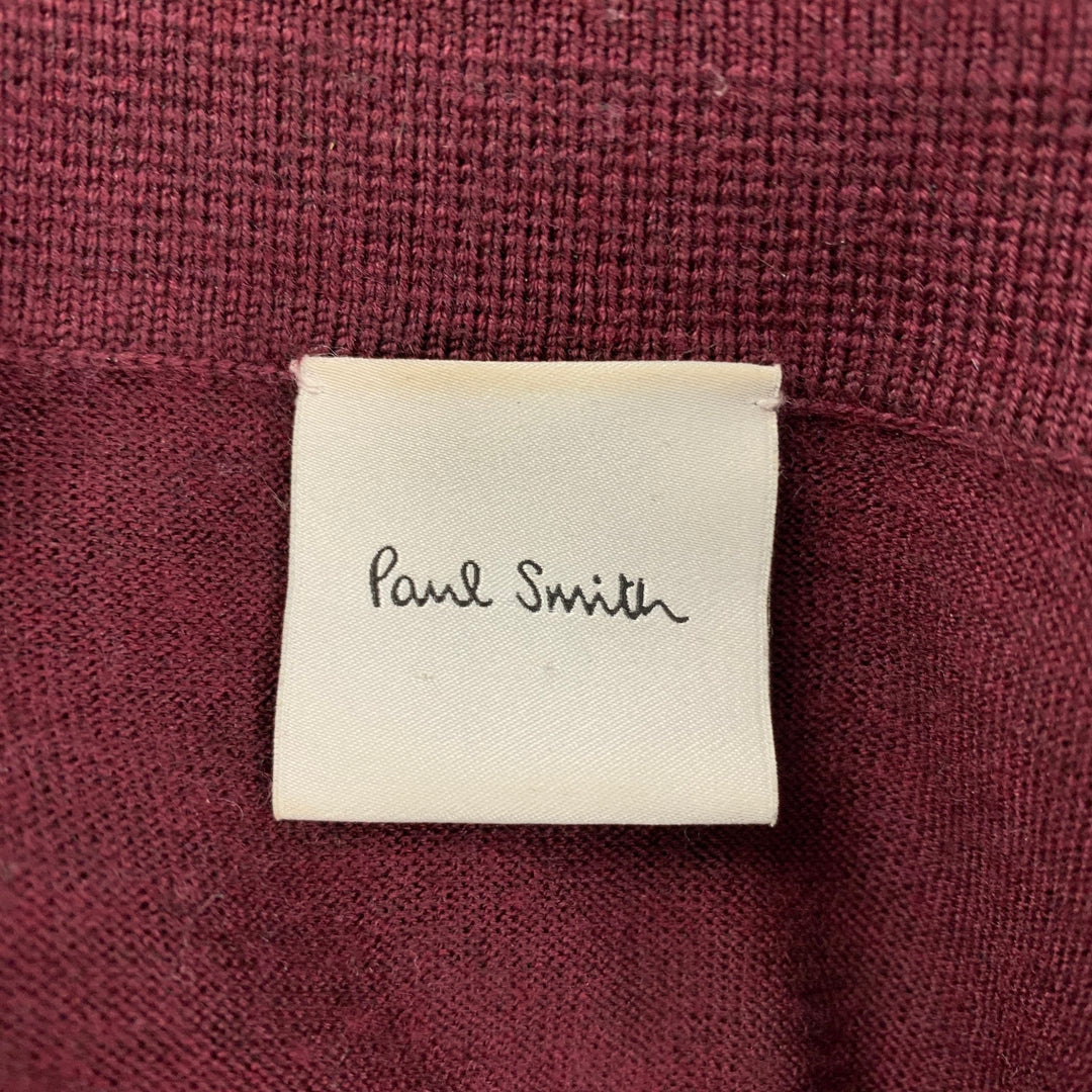 PAUL SMITH Size L Burgundy Merino Wool Long Sleeve Polo