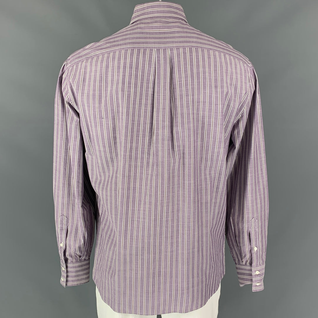 BRUNELLO CUCINELLI Size XXL Purple Stripe Cotton Basic Fit Long Sleeve Shirt