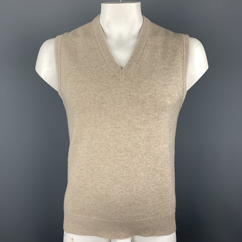 BALLANTYNE Talla XL Chaleco suéter con cuello en V de cachemira beige NWT
