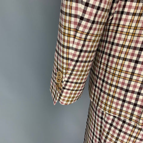 ETRO Size 36 White Brown Pink Plaid Silk Blend Notch Lapel Suit