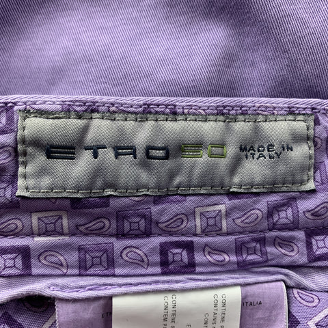 ETRO Size 34 x 34  Print Lavender Cotton Blend Zip Fly Casual Pants
