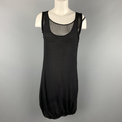HELMUT LANG Size 2 Black Silk & Wool Layered Tank Bubble Dress