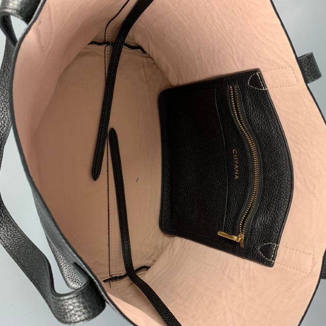 CUYANA Black Leather Pebble Grain Tote Handbag