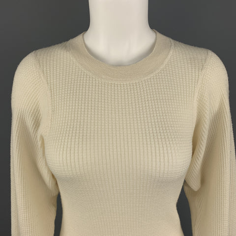 JOSEPH Size S Beige Merino Wool Waffel Knit Black Sleeve Pullover
