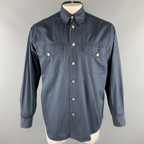 Vintage VERSACE JEANS COUTURE Talla M Camisa de manga larga con botones adornados de algodón azul marino