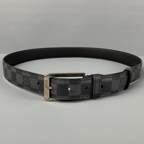 LOUIS VUITTON Size 36 Black Grey Damier Leather Belt