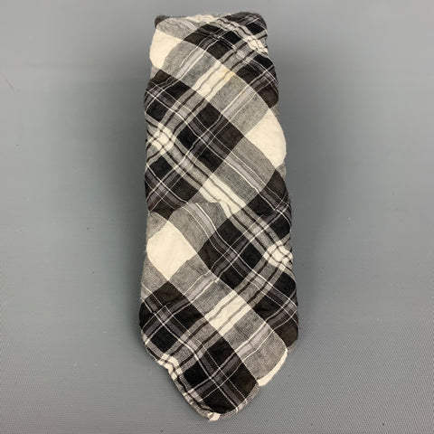 JOHN VARVATOS Black & White Plaid Wool Blend Tie