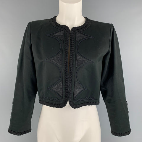 YVES SAINT LAURENT RIVE GAUCHE Size 8 Black Cotton Ribbon Jacket Blazer