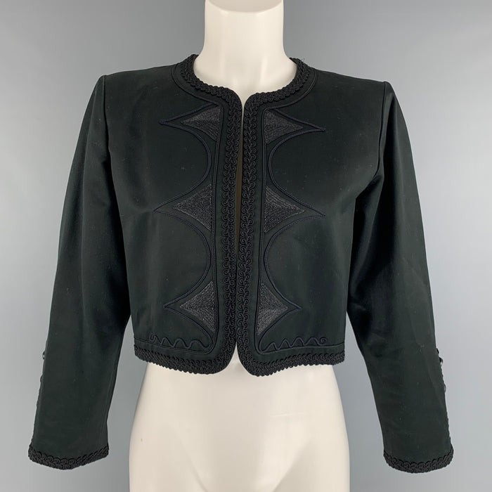 YVES SAINT LAURENT RIVE GAUCHE Size 8 Black Cotton Ribbon Jacket Blazer