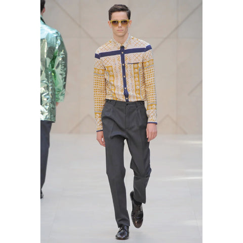 BURBERRY PRORSUM Spring 2013 Size M Yellow Geometric Cotton Button Up Long Sleeve Shirt