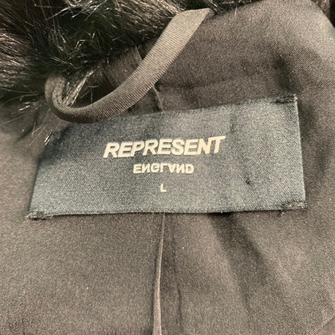 REPRESENT Size L Black Textured Modacrylic Blend Notch Lapel Coat