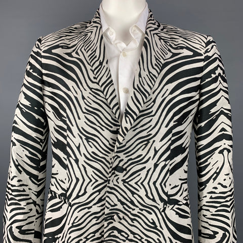 ROBERTO CAVALLI Size 42 Black & White Zebra Print Polyester Blend Sport Coat