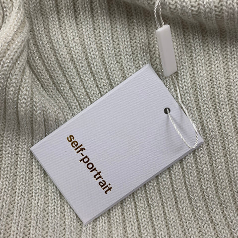 SELF-PORTRAIT Size 4 White Silver Knit Ribbed Long Cardigan