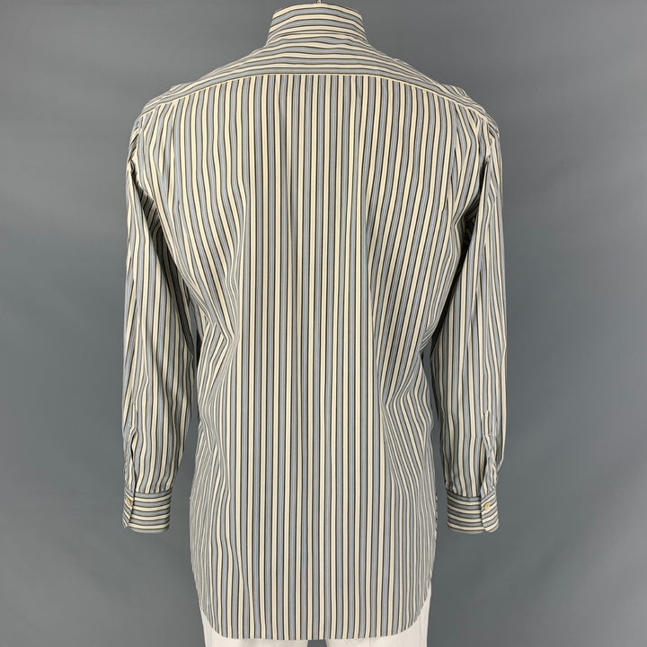 KITON Size L Cream, Black &  Blue Stripe Cotton Button Down Long Sleeve Shirt