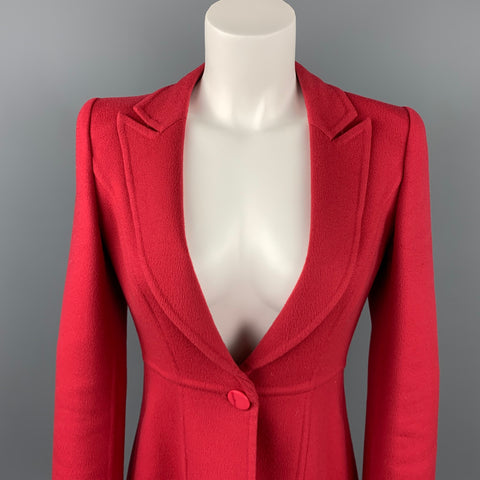 GIORGIO ARMANI Chaqueta de botonadura simple con solapa de pico de lana virgen roja talla 2