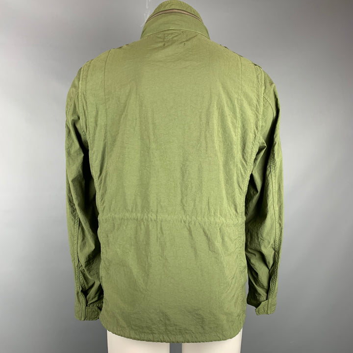 BEAMS PLUS Size L Green Nylon Zip & Snaps Hooded Military Jacket