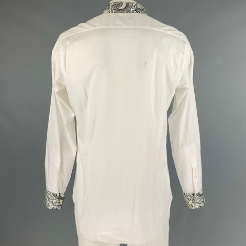 ETRO Size L White Black Diagonal Stripe Cotton Button Up Long Sleeve Shirt