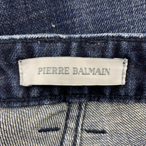 PIERRE BALMAIN Size 30 Indigo Distressed Denim Zip Fly Jeans
