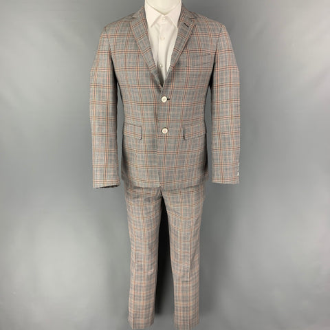 BLACK FLEECE Talla 38 Traje con solapa de muesca de lana a cuadros blanco gris azul marino