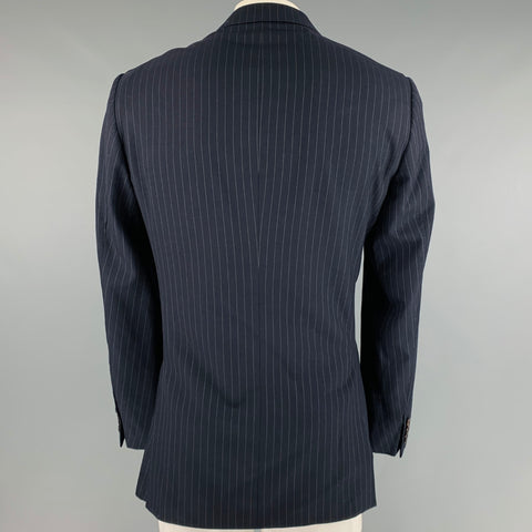 POLO par RALPH LAUREN Taille 42 Long manteau de sport à revers cranté en laine à rayures marine