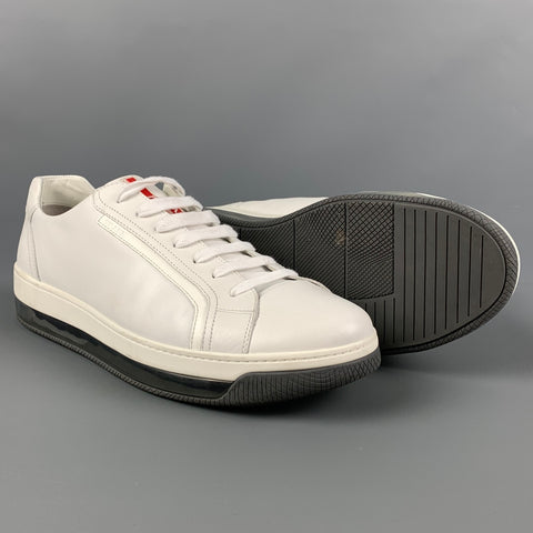 PRADA Size 11.5 White Leather Lace Up Sneakers