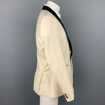 HUGO BOSS Size 40 Beige & Black Wool Shawl Collar Sport Coat
