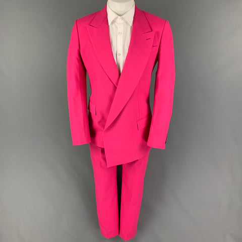 ALEXANDER MCQUEEN Talla 36 Traje asimétrico de solapa de pico de lana rosa