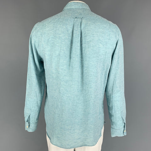 TODD SNYDER Size L Blue Linen Long Sleeve Shirt