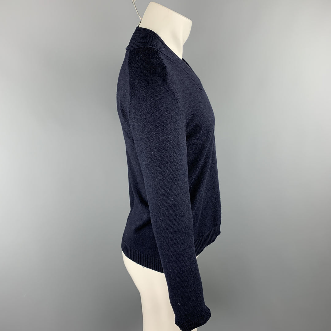 JIL SANDER Size 40 Navy Solid Wool / Polyester Ribbed Collar Sweater