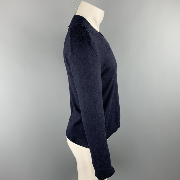 JIL SANDER Size 40 Navy Solid Wool / Polyester Ribbed Collar Sweater