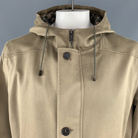 LOUIS VUITTON  Size 46 Khaki Coated Cotton Hooded Damier Lined Parka Coat