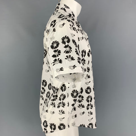 JONATHAN COHEN Size XS White Black Floral Cotton Camp Short Sleeve Shirt