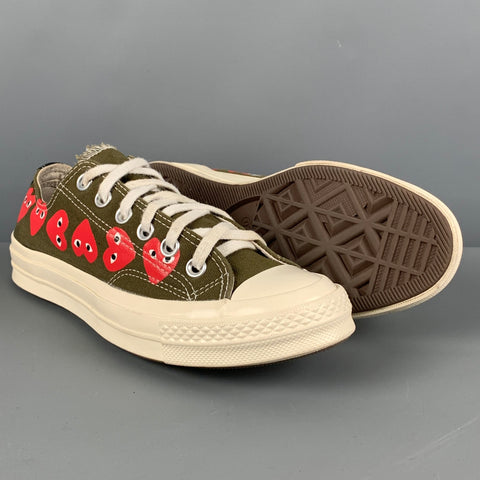 CONVERSE x COMME des GARCONS PLAY Taille 7 Baskets Coeur en Toile Rouge Vert