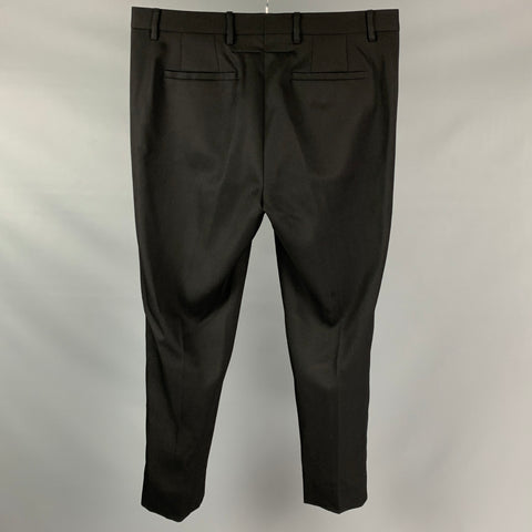 GIVENCHY Talla 36 Pantalones de vestir de esmoquin con ribete de terciopelo de lana negro