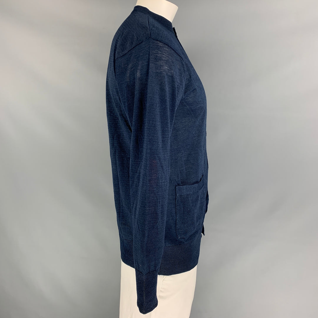 45rpm Size XL Indigo Knitted Cotton Buttoned Cardigan