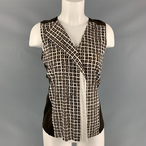 REED KRAKOFF Size 2 Brown White Silk &  Elastane Mixed Fabrics Blouse