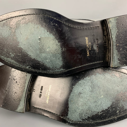 SAINT LAURENT Size 11 Silver Metallic Leather Lace Up Shoes