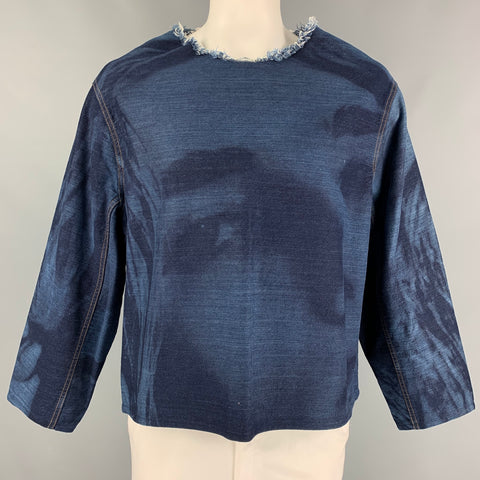 ALEX MULLINS Taille L Pull en denim de coton marbré bleu