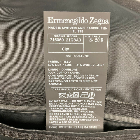 ERMENEGILDO ZEGNA Size 40 Charcoal Silk Wool Peak Lapel Suit