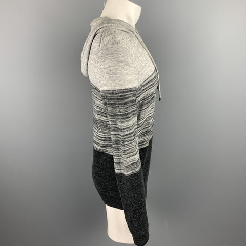 VINCE Talla S Sudadera con capucha de mezcla de algodón con bloques de color gris