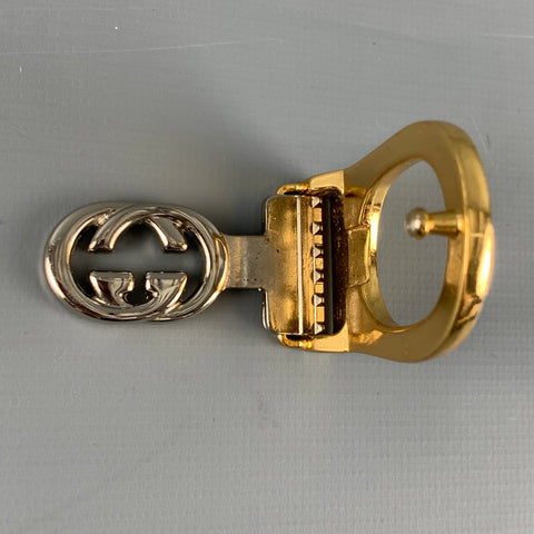 GUCCI Gold Silver Monogram Metal Belt Buckle