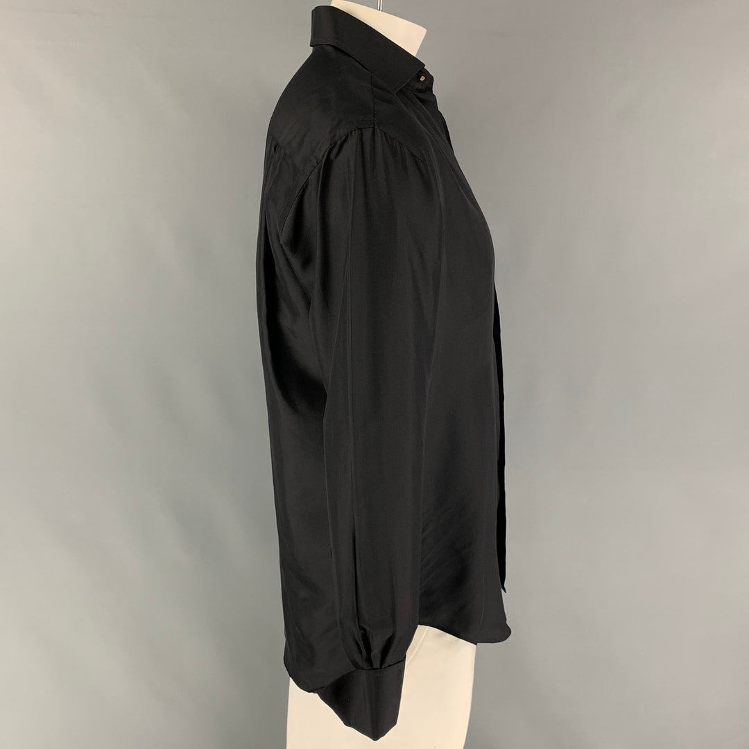 RONALDUS SHAMASK Talla L Camiseta con botones de seda negra