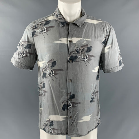 PAIGE Size M Gray &  White Rayon Button Down Short Sleeve Shirt