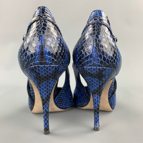 ALEXANDER WANG Inka Talla 8.5 Zapatos de tacón de cuero con relieve azul y negro