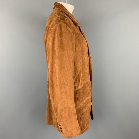 OVERLAND Size 48 Camel Leather Notch Lapel Mountain Blazer Jacket