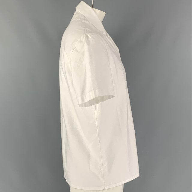 EIDOS Size L White Solid Cotton Camp Short Sleeve Shirt