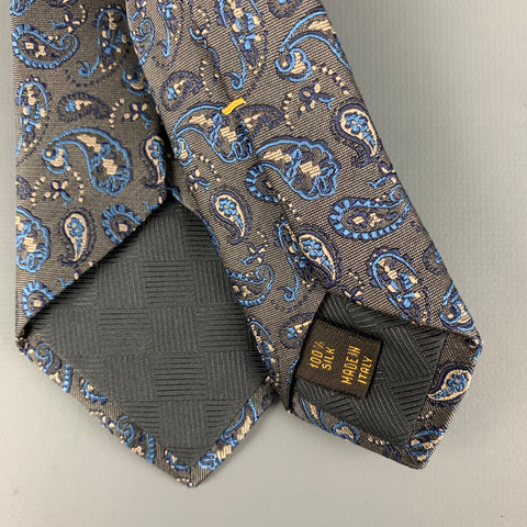 LOUIS VUITTON Grey Blue Paisley Silk Tie