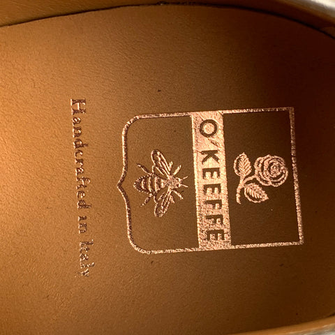 O'KEEFFE Zapatos planos con doble correa tipo monje perforados de cuero plateado talla 7