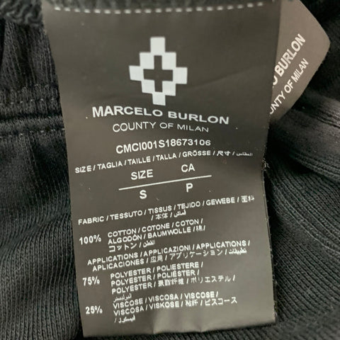 MARCELO BURLON Size S Black Multi-Color Applique Cotton Drawstring Shorts