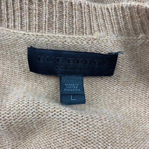 BURBERRY PRORSUM Pre-Fall 2013 Size L Tan & Red Graphic Cashmere Solider Guard Intarsia Crew-Neck Sweater